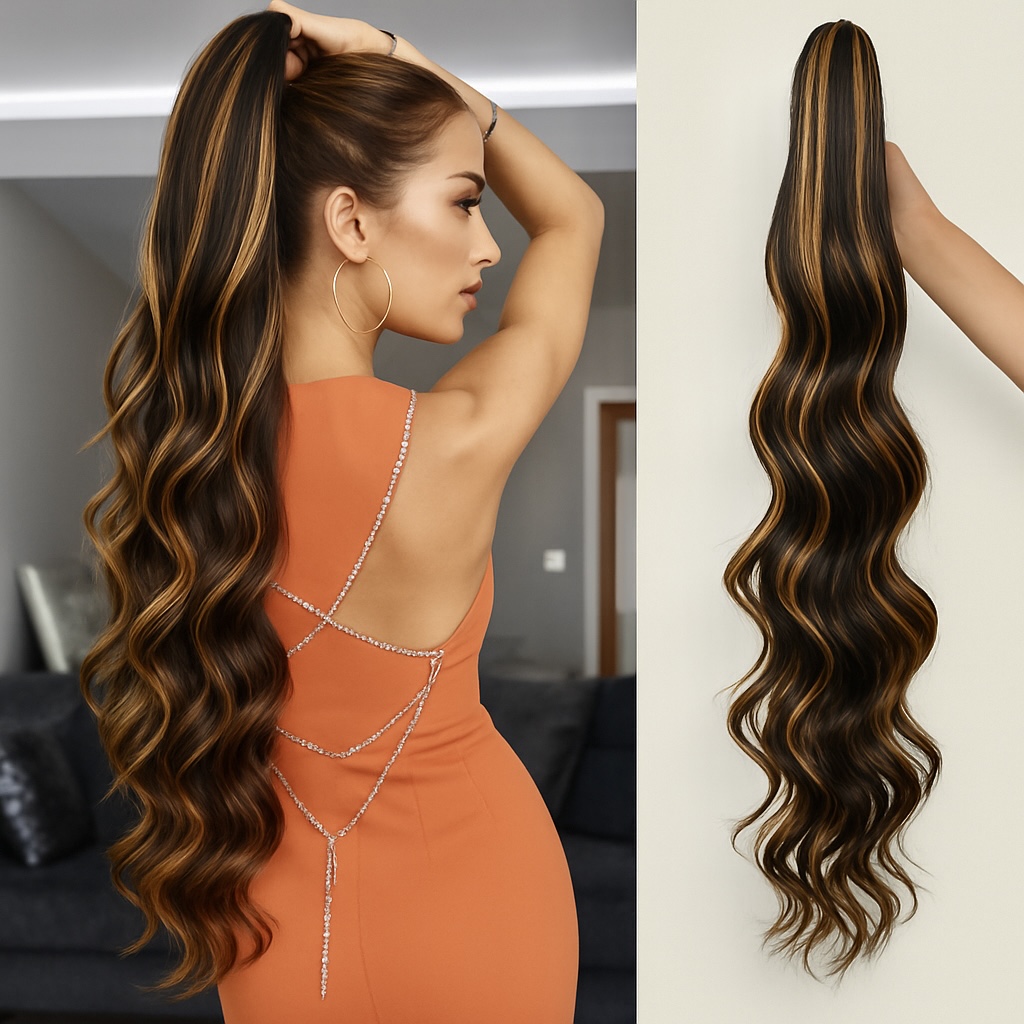 Coada de Par cu Cleste Ondulata Balayage #6/ #27, 70 cm - Extensii de par București